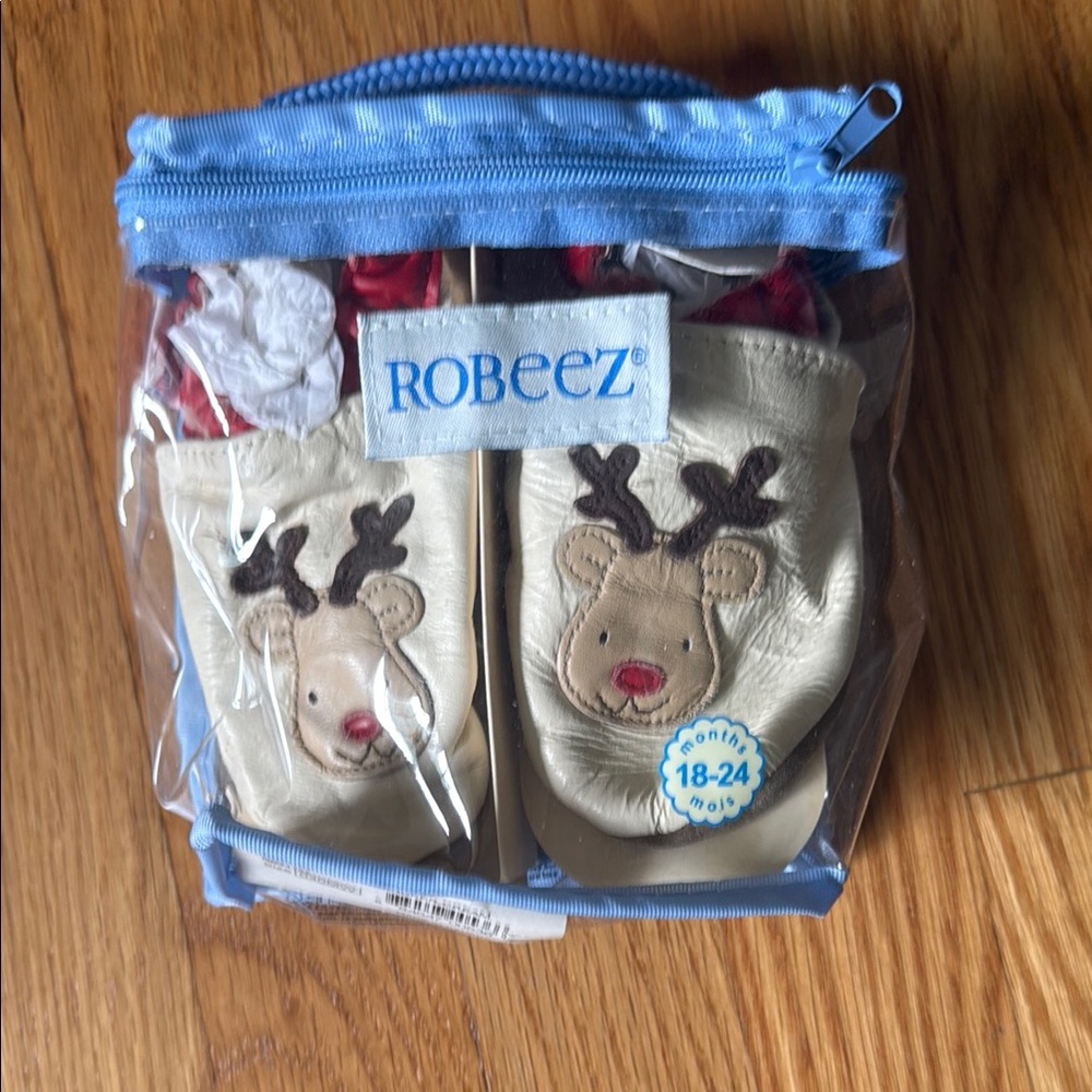 Robeez Cream Reindeer Slip-On Baby Shoes with Red Nose